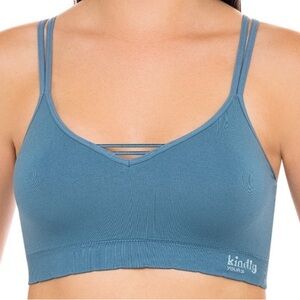 Kindly Yours Reef Blue caged v-neck seamless bralette size small